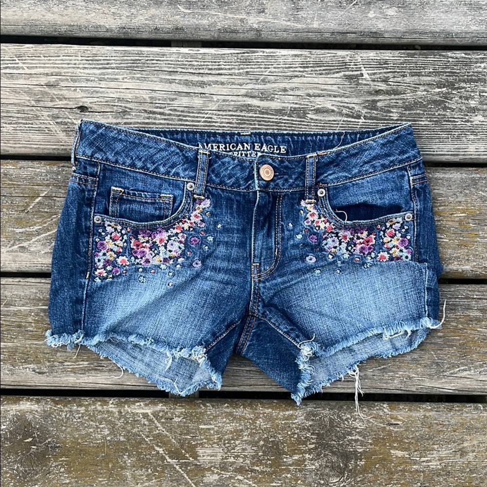 American Eagle Denim Shorts with Floral Embroidery